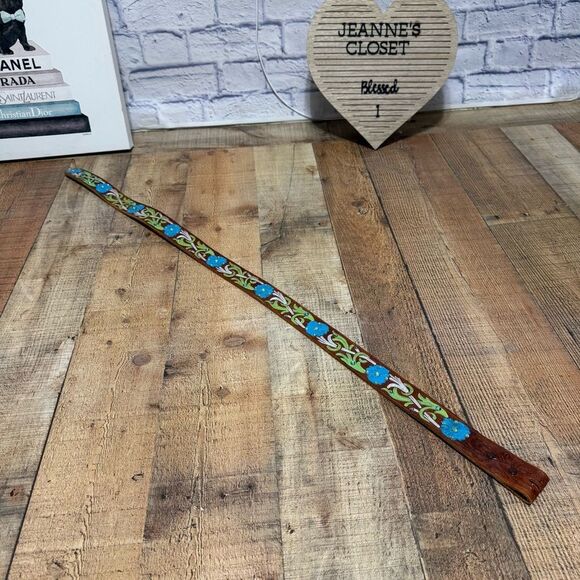 Floral painted tooled leather belt with rhinestone bling detail